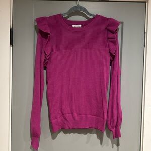 Fuscia sweater. Ruffle shoulder with bell sleeve. Worn once